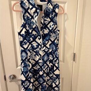 Alex Marie Blue and White Sleeveless Midi Dress